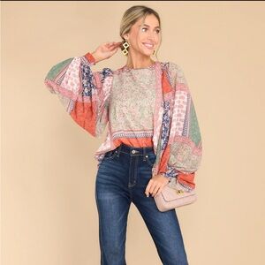 Slow Mornings Apricot Orange Multi Print Top